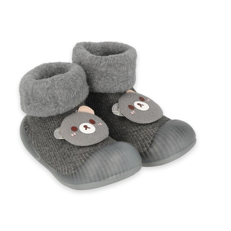 002P035 18 - Befado botičky pro miminka šedé, méďa