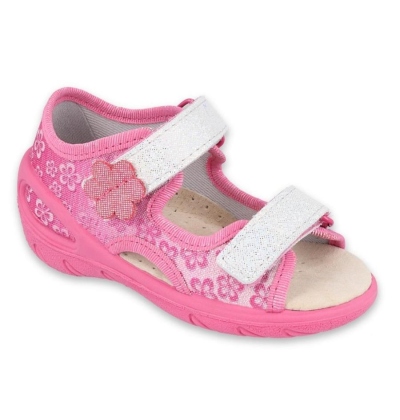 065P138 20 - SUNNY dívčí sandálky růžové, kytičky