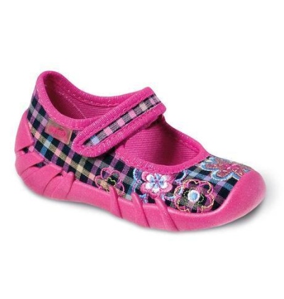 109P061 20 - balerínky Befado růžové káro, kytky