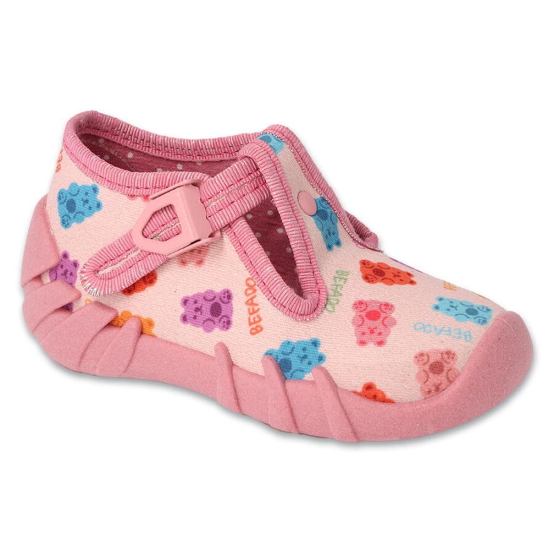 110N494 18 - dívčí bačkorky Befado růžové, méďa