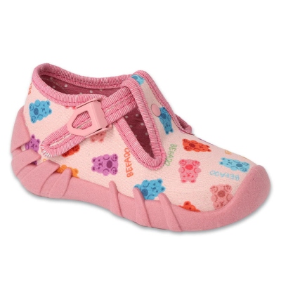 110N494 18 - dívčí bačkorky Befado růžové, méďa