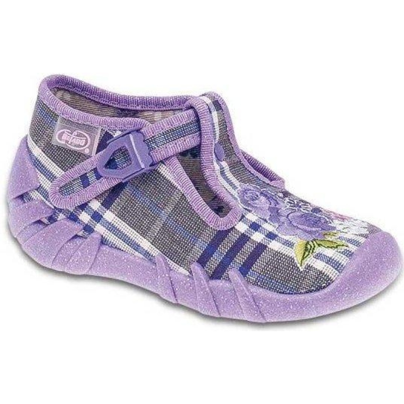 110P146 22 - dívčí přezka, káro fialové, 2 růžičky