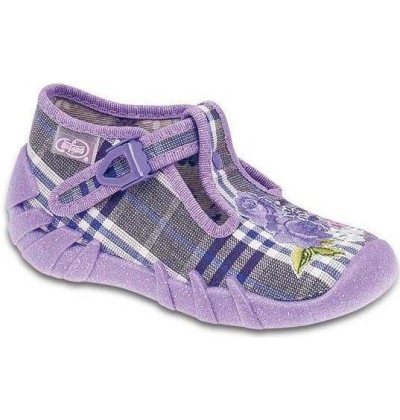 110P146 22 - dívčí přezka, káro fialové, 2 růžičky