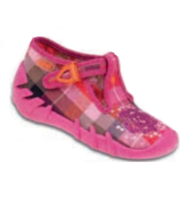 110P147 24 - dívčí přezka, káro růž.-béžové, kytka