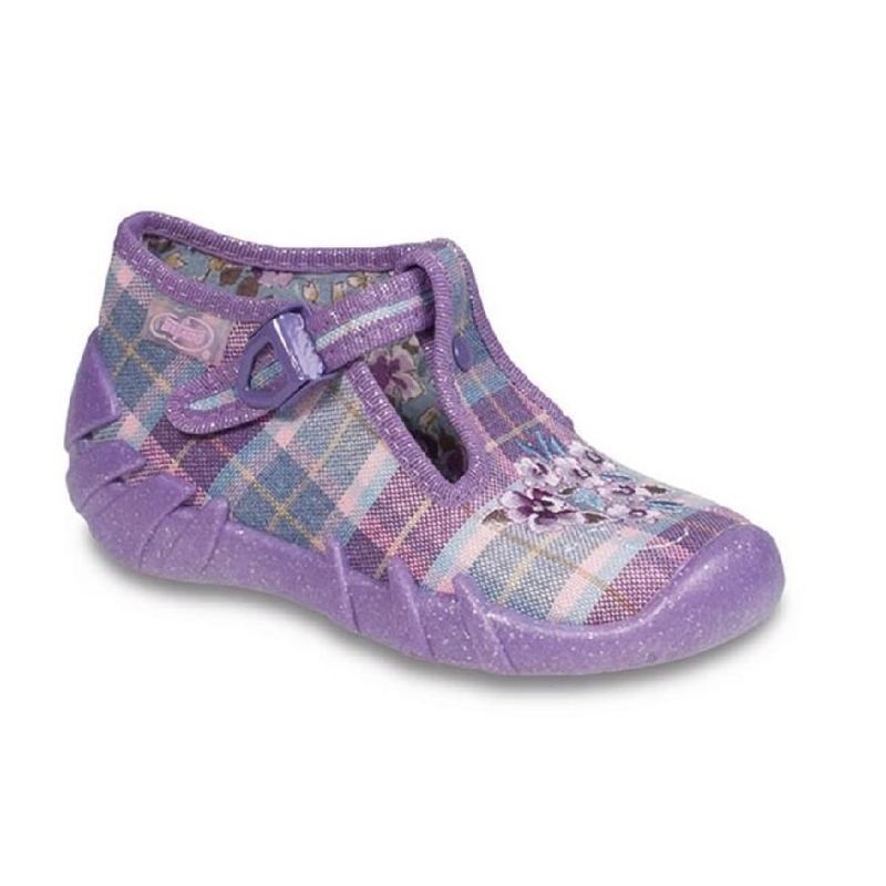 110P182 25 - dívčí přezka, fialová kostka, kytky