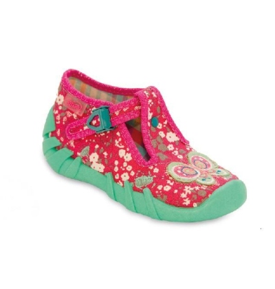 110P183 22 - dívčí přezka, růžovo-zelené, motýl