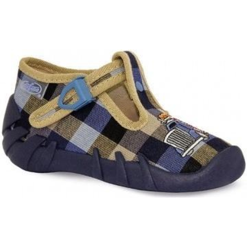 110P189 25 - chlap.bačkůrky na přezku, modrobéžová