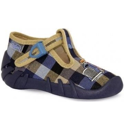 110P189 25 - chlap.bačkůrky na přezku, modrobéžová