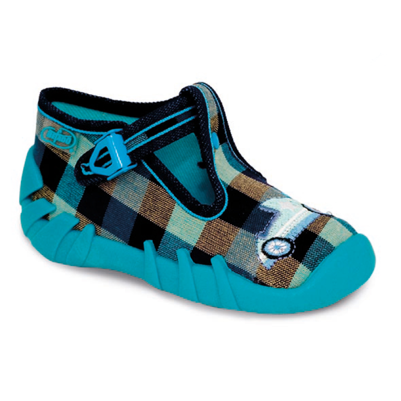 110P194 25 - chlap.bačkůrky na přezku, modré, auto