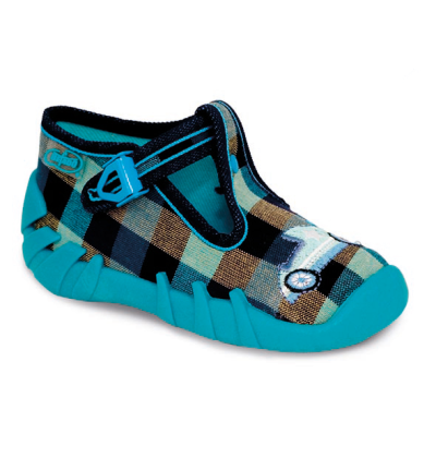 110P194 25 - chlap.bačkůrky na přezku, modré, auto