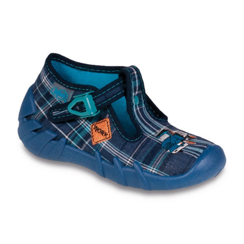 110P202 18 - chlap.bačkůrky na přezku, modrá, auto