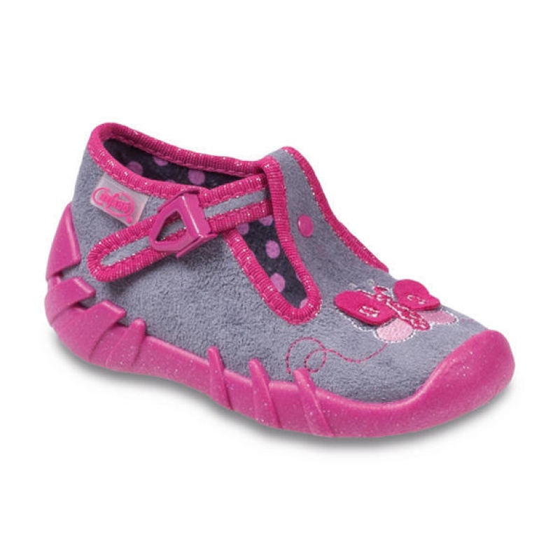 110P207 20 - dívčí přezka, šedá s růžovou, motýlek