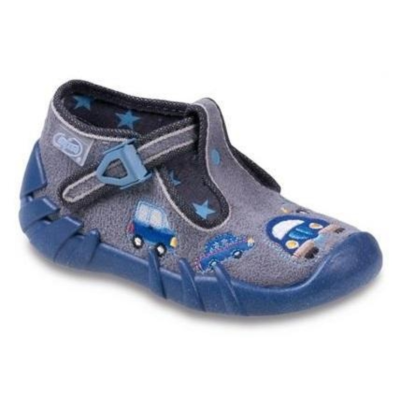 110P214 18 - chlap.bačkůrky na přezku, šedá, auta