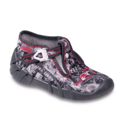 110P235 19 - chlap.bačkůrky na přezku, šedý potisk