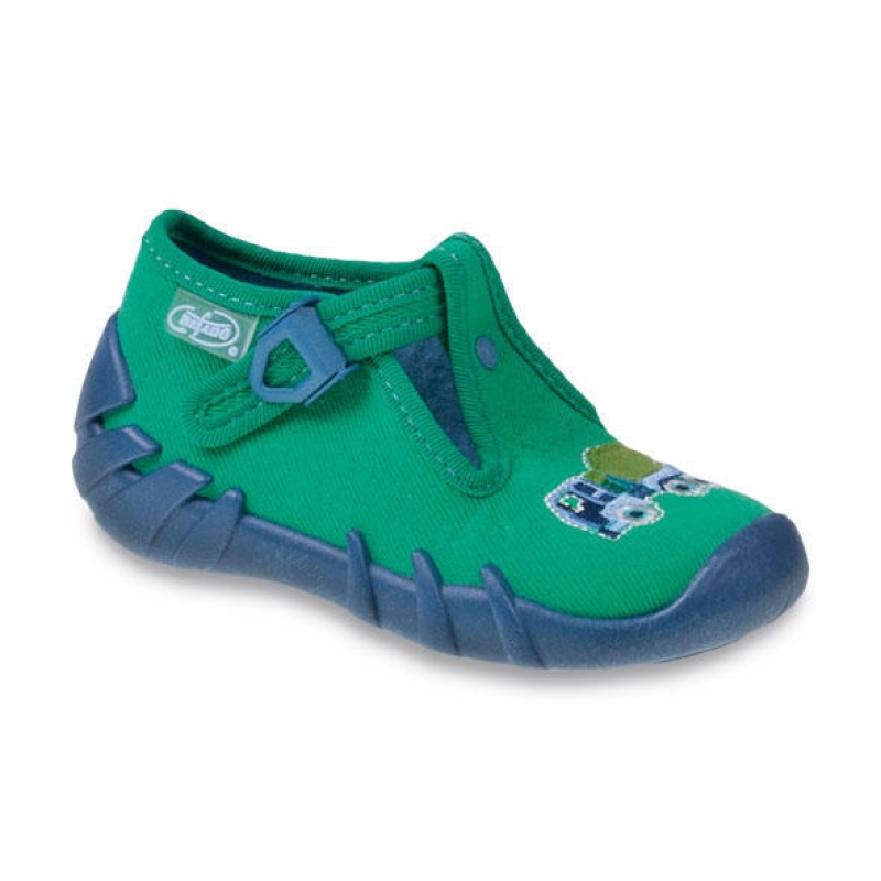 110P266 18 - chlap.bačkůrky na přezku, zelená,auto