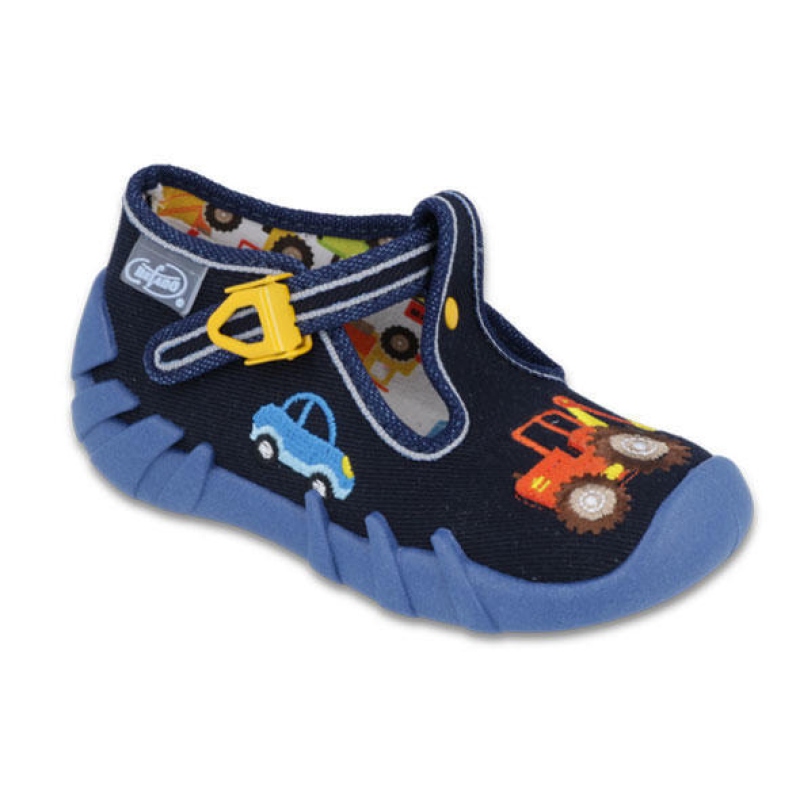 110P347 18 - chlap.přezka, tm.modrá, oranž.traktor