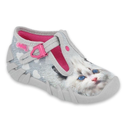 110P416 18 - dívčí bačkorky Befado šedé, kočka