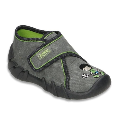 112P182 18 - dět.suchý zip, šedá, kluk s míčem