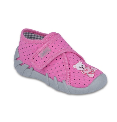 112P185 18 - dív.suchý zip, růžová,tečky, medvídek