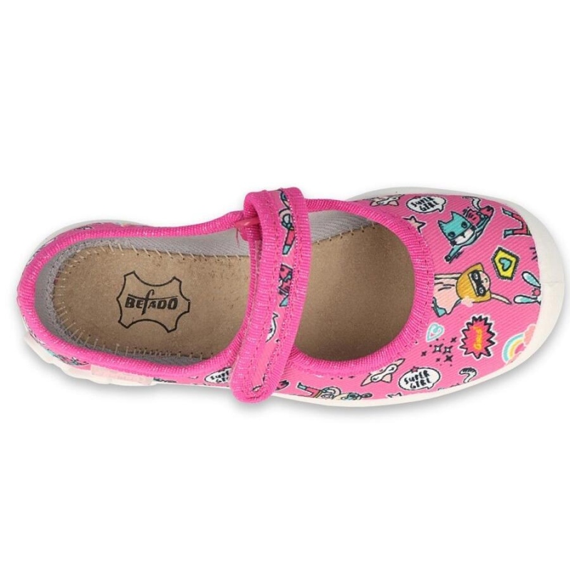 114X483 - dívčí bačkorky Befado růžové, kožená stélka