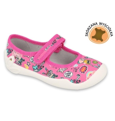 114X483 - dívčí bačkorky Befado růžové, kožená stélka