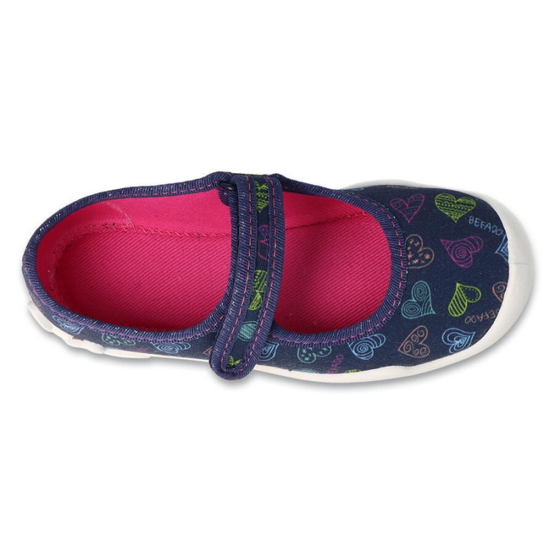 114X535 114Y535 - dívčí balerínky Befado modré, srdíčka