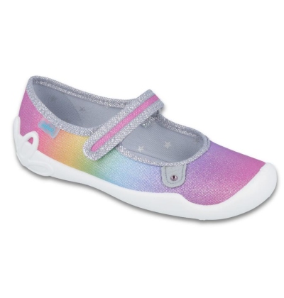 114Y350 - dívčí bačkorky Befado suchý zip duhová, ozdoba