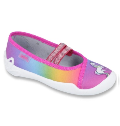 116Y249 - dívčí přezůvky Befado duhové s koníkem