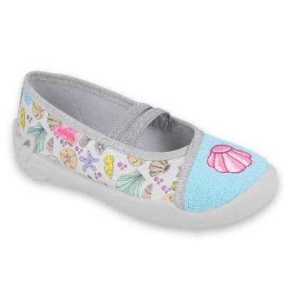 116Y271 31 - dívčí baleríny šedo-modré, mušle