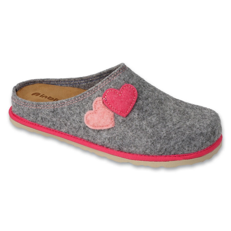 155D133 36 - dámské pantofle INBLU šedé, srdíčka