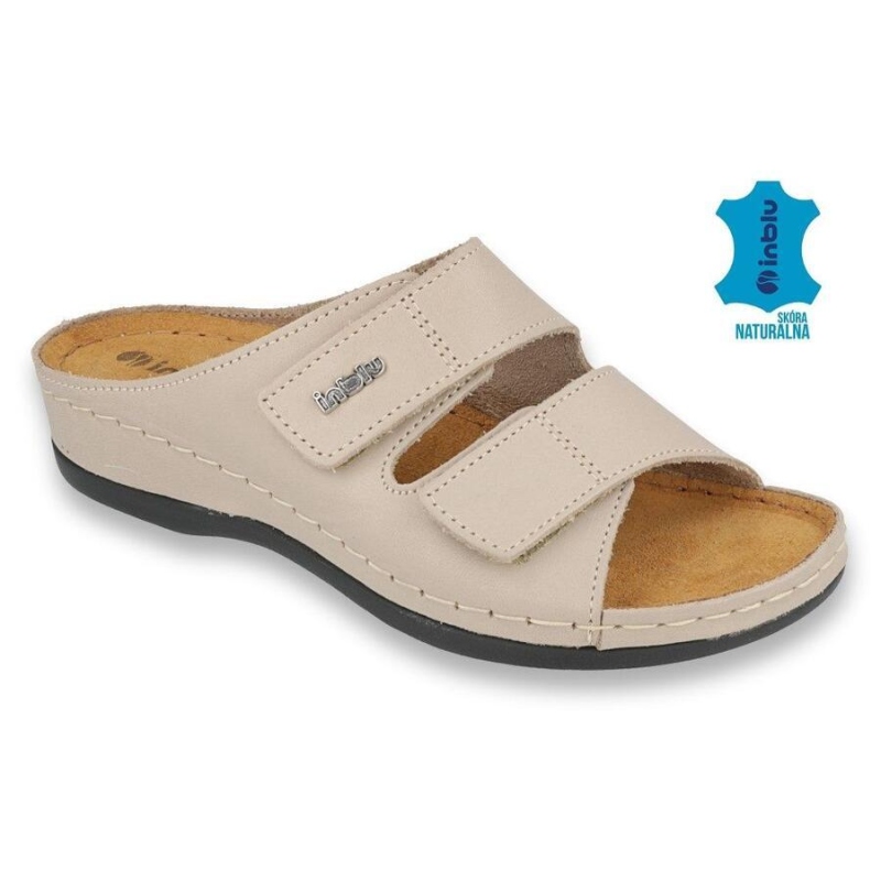 158D104 - INBLU dámské kožené pantofle béžové