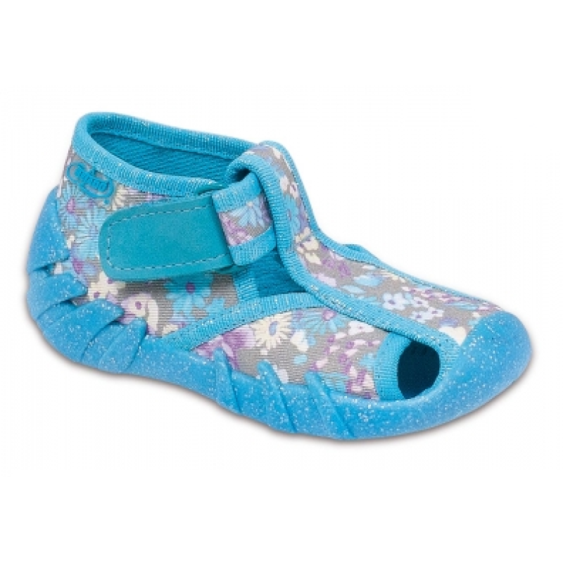 190P028 24 - dív.suchý zip s otv., tyrkys, kytičky