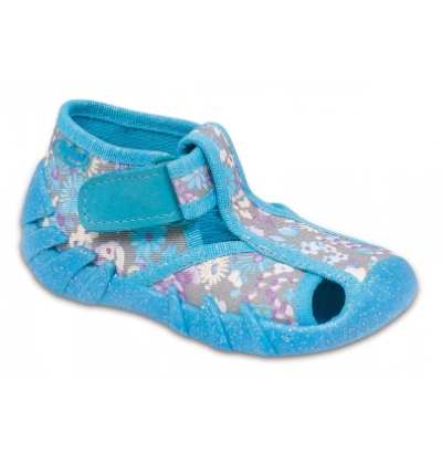 190P028 24 - dív.suchý zip s otv., tyrkys, kytičky