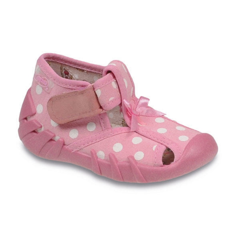 190P060 25 - dívčí suchý zip s otv., růžová, tečky