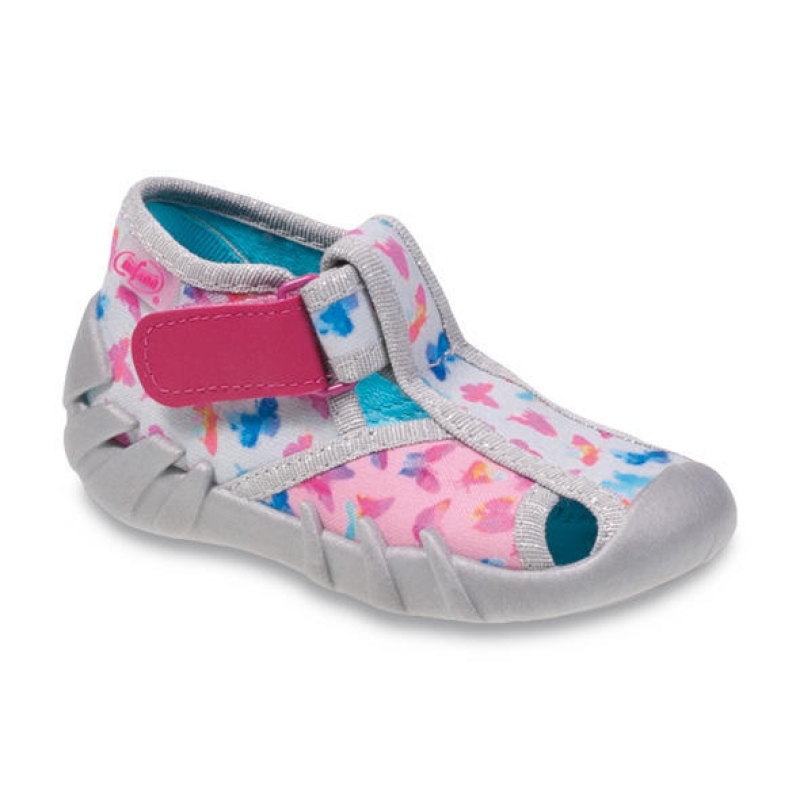 190P078 25 - dív.suchý zip s otv.,šedo-růž,motýlci