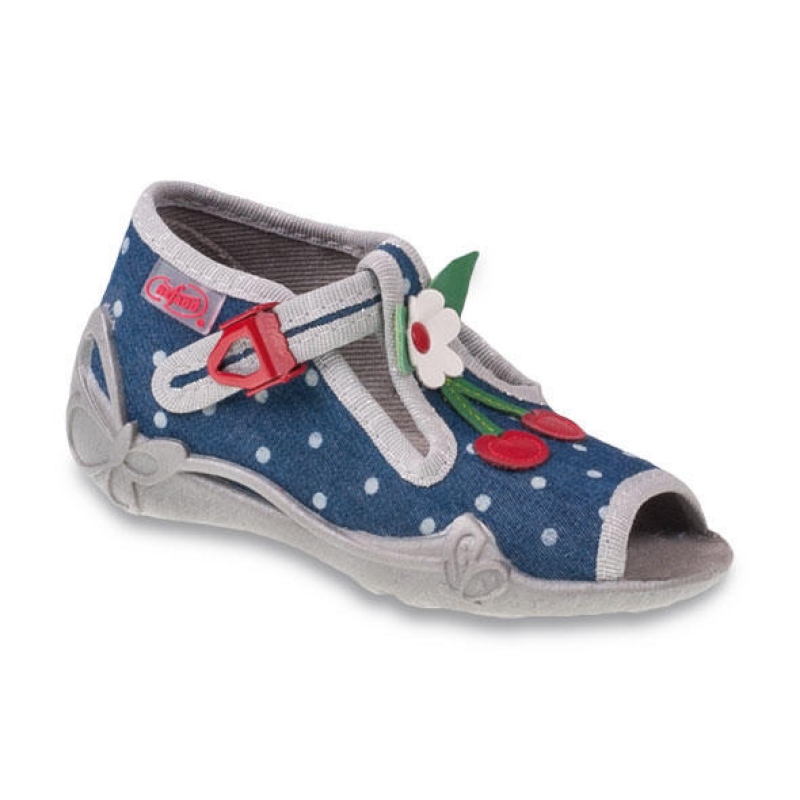 213P085 25 - dív.sandálek,modrá, bílé tečky,třešně