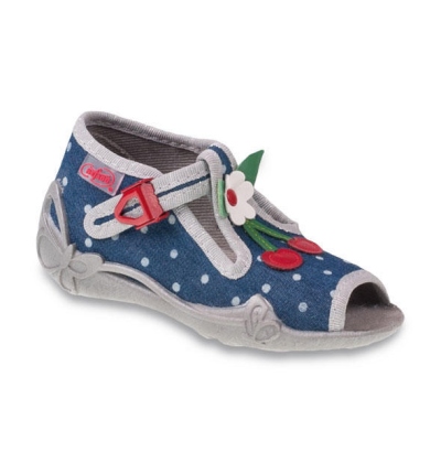 213P085 25 - dív.sandálek,modrá, bílé tečky,třešně