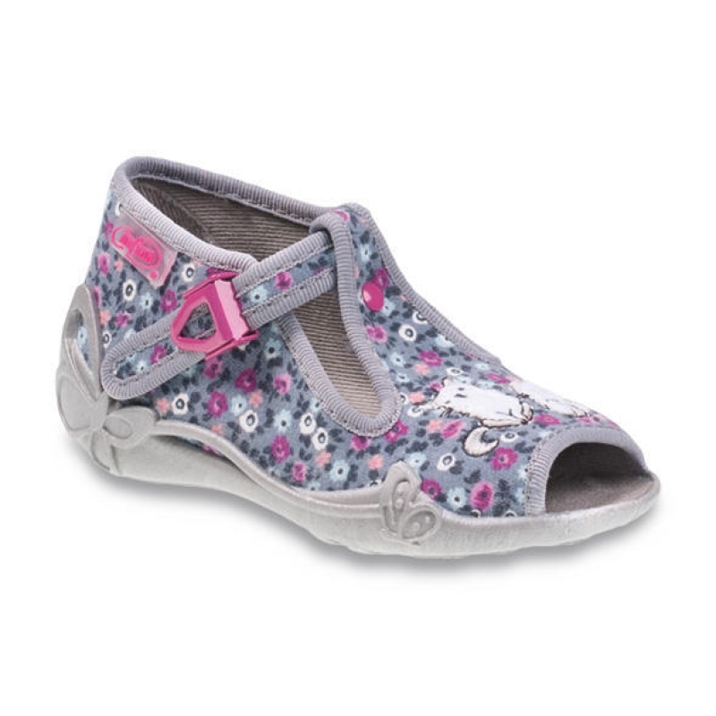 213P099 18 - dět.sandálek,šedá s kytičkami,2 kočky