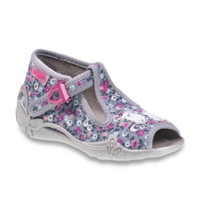 213P099 18 - dět.sandálek,šedá s kytičkami,2 kočky