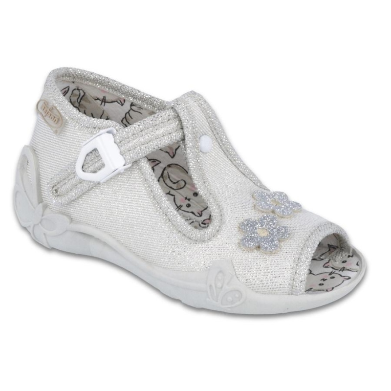 213P110 18 - dív.sandálek, stříbrná, kytičky