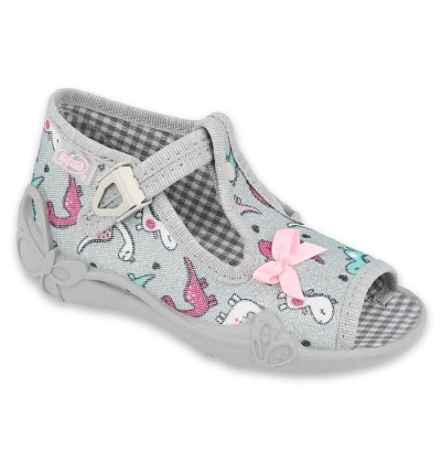 213P123 18 - dívčí bačkorky Befado stříbrné, dino