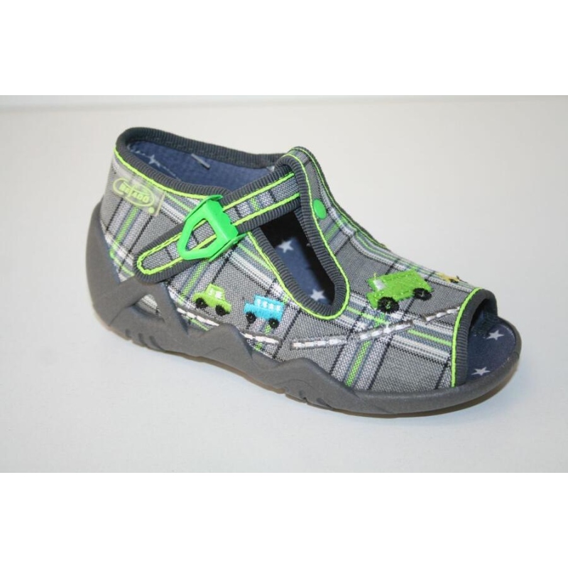 217P046 - dět.sandálek-SNAKE, káro šedé,autíčka