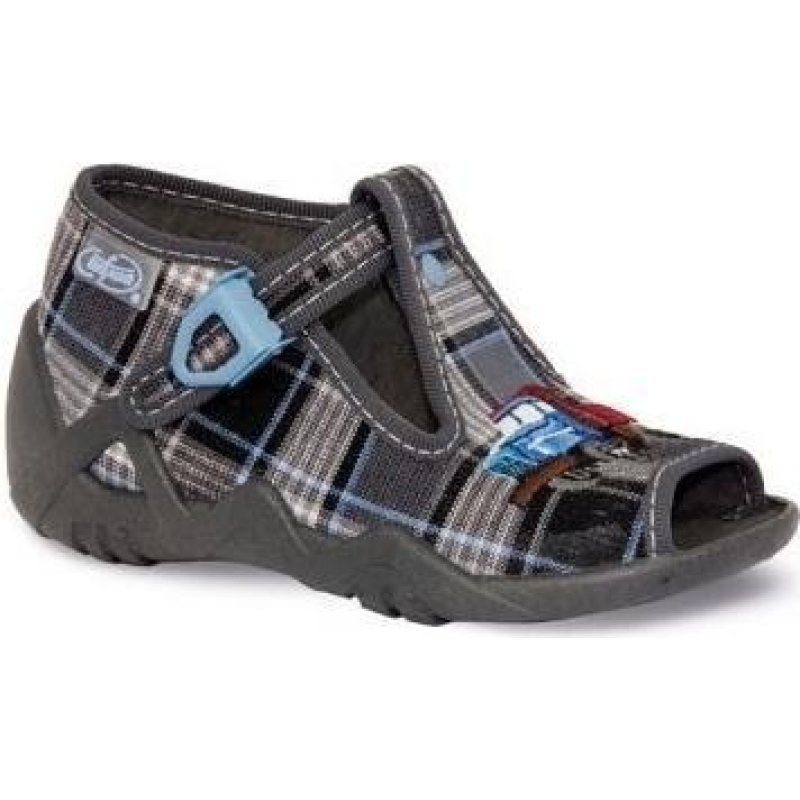 217P058 18 - dět.sandálek-káro šedobílé, auto