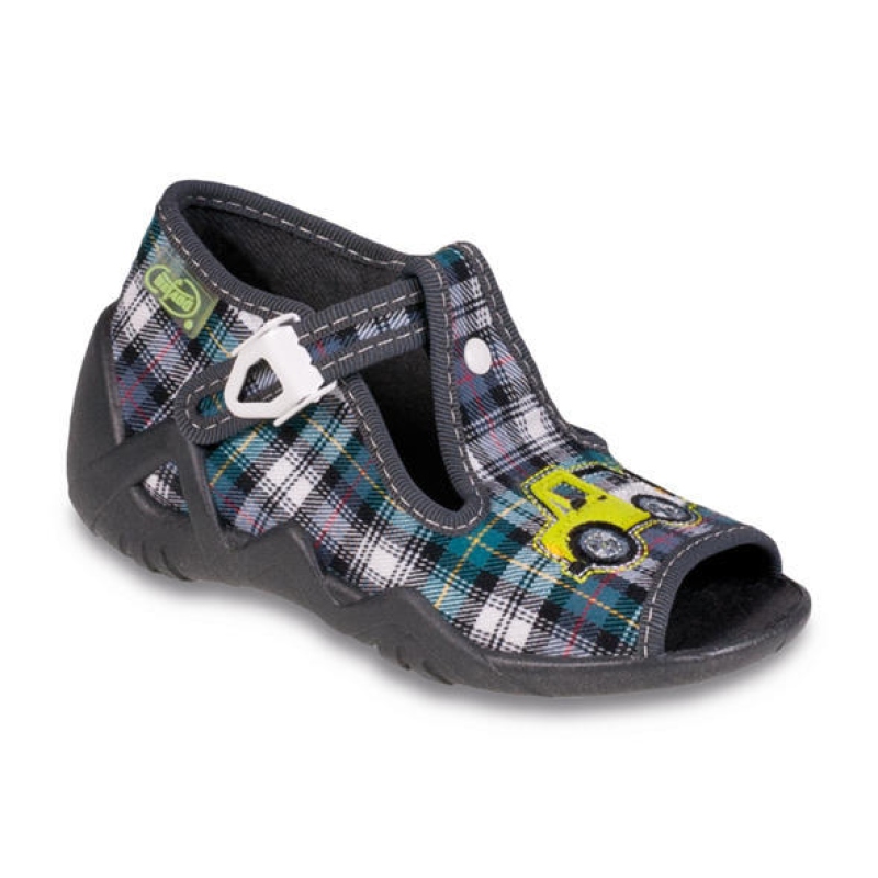 217P064 18 - dět.sandálek-káro petrol-šedé,auto