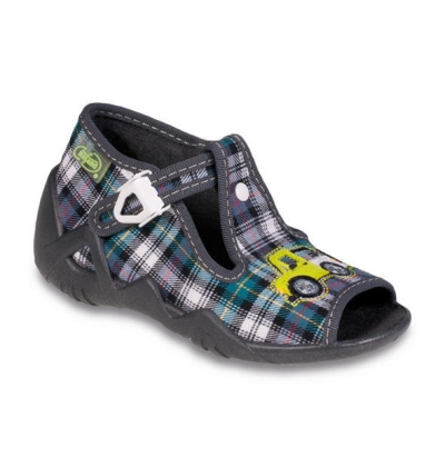 217P064 18 - dět.sandálek-káro petrol-šedé,auto