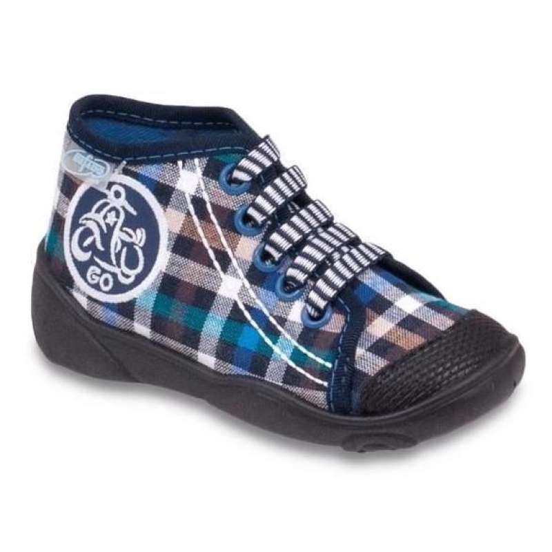 218P021 20 - tenisky-šněrovací, modro-černá kostka