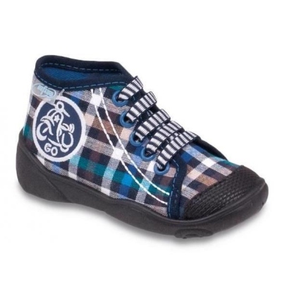 218P021 20 - tenisky-šněrovací, modro-černá kostka