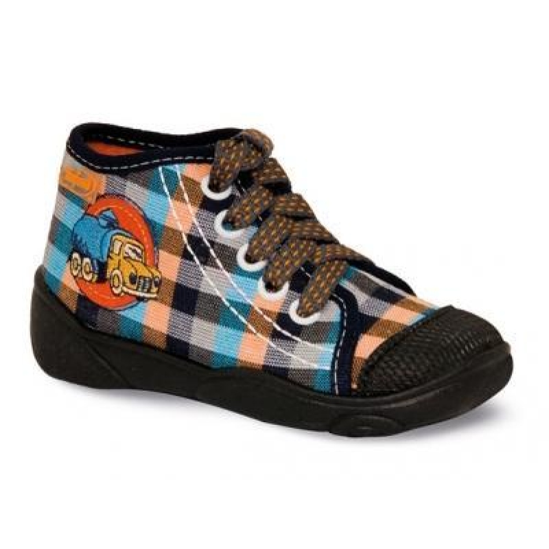 218P032 20 - tenisky-kotníčk., kostka modro-oranž.