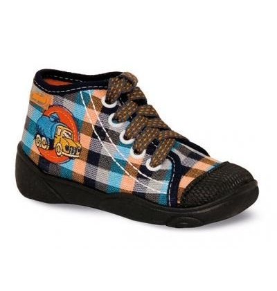 218P032 20 - tenisky-kotníčk., kostka modro-oranž.