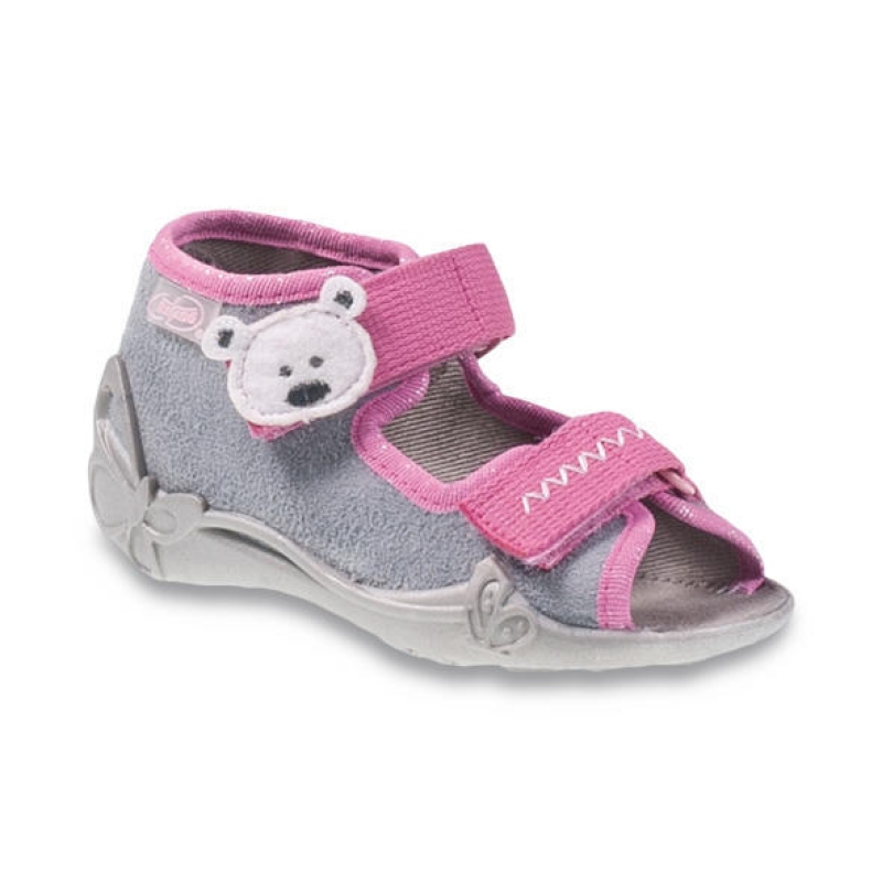 242P073 18 - dívčí 2 SZ, šedá s růž. přezkou, méďa